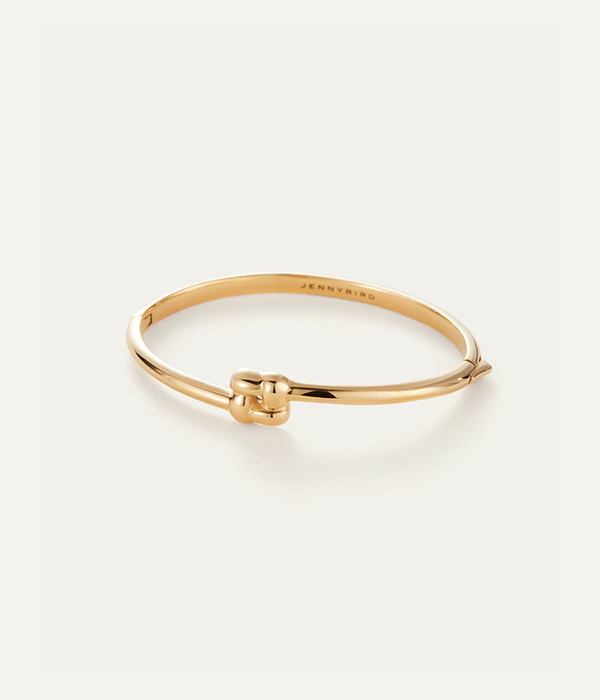 Womens Slim Woven Square Bangle in High Polish Gold