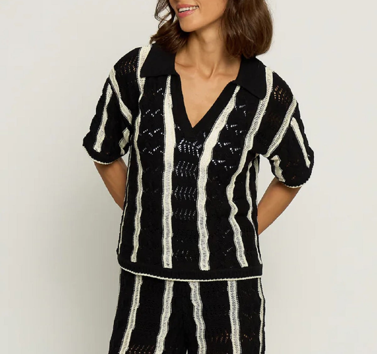 Womens Novelty Stitch Polo Pullover