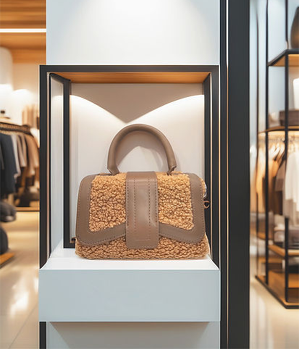 Jasmine Teddy and Vegan Leather Purse in Beige