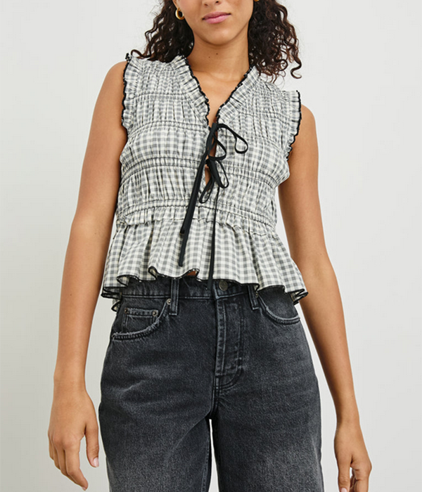 Womens Martine Top in Ivory Jet Gingham