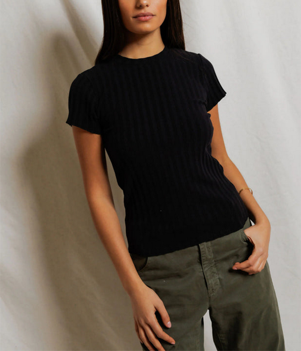 Womens Suri Poorboy Rib Crewneck Cap Sleeve