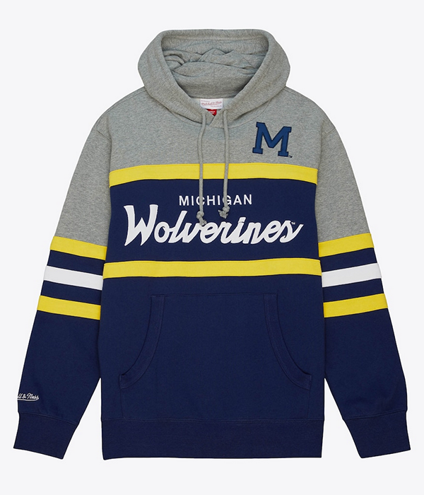 Mens NCAA Head Coach Hoodie Michigan in Navy-Grey