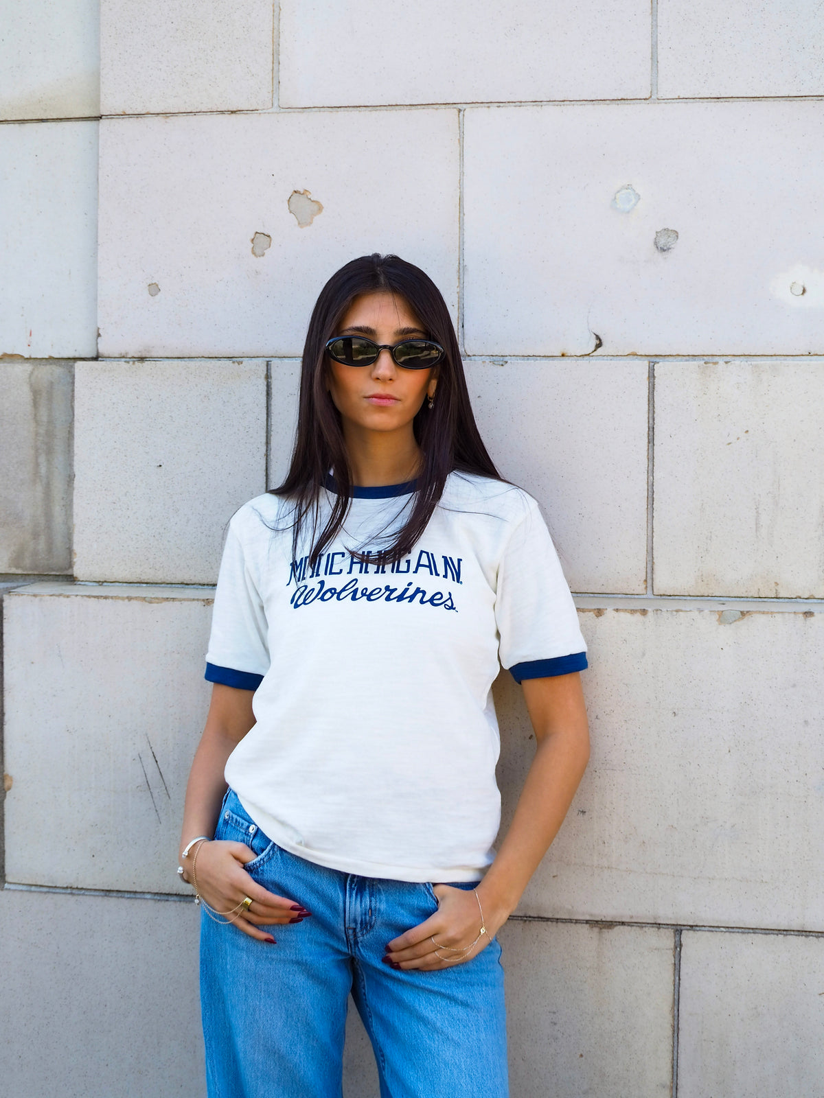 Womens University of Michigan Sunwashed Slub Camp Tee B