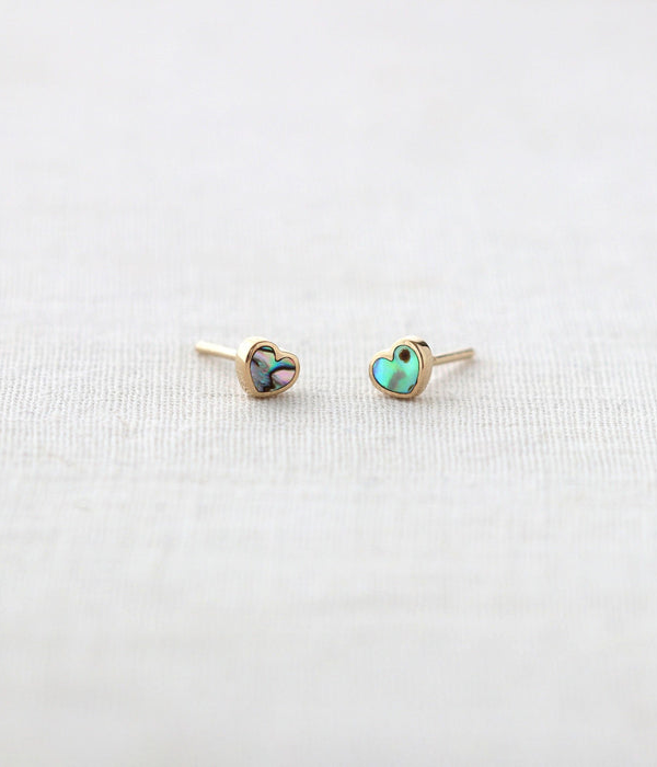 Womens Abalone Heart Stud Earrings