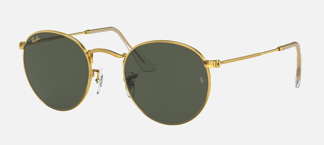 Rayban Round Metal Sun Man in Legend Gold w/ Green Lens