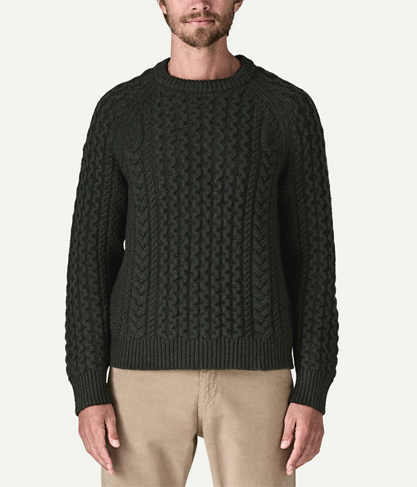 Recycled Wool-Blend Cable Knit Crewneck Sweater F25