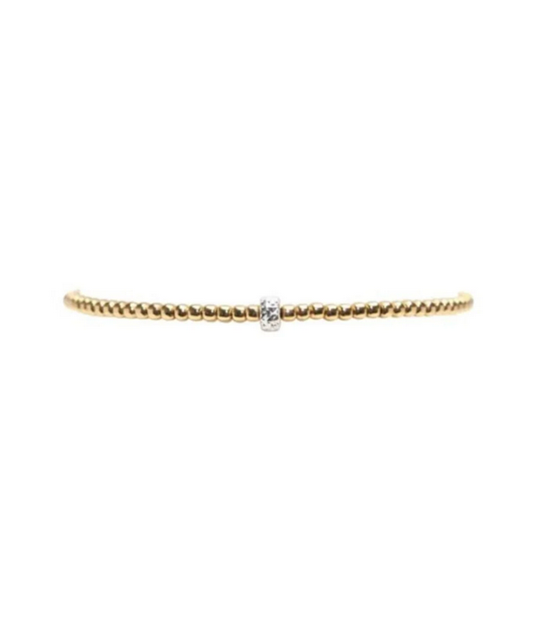 2MM Signature Beaded Bracelet with Large Sterling Silver Rondelle Pattern - 6.75 / Yellow Gold