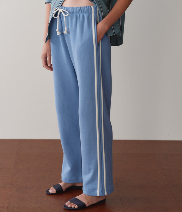 Womens Linen Crop Racer Stripe Pant in Cornflower