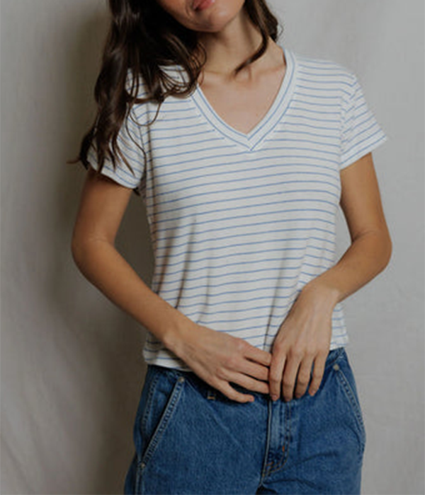 Womens Elliot Brushed Sweater Strip V Neck Tee