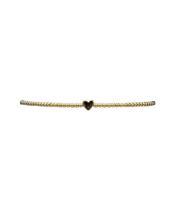 Womens 2mm Yellow Gold Filled Bracelet with 14k Heart Bead 6.75in