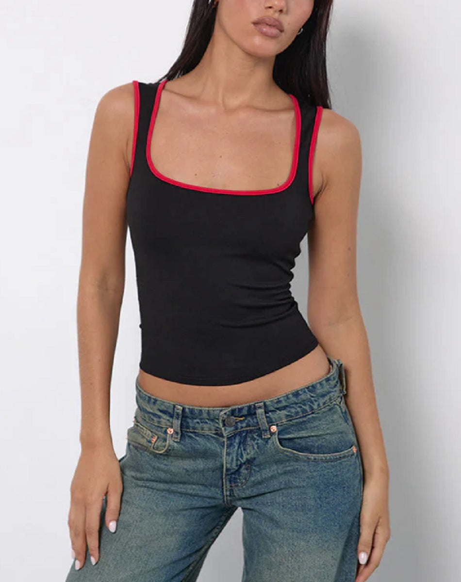 Womens Shajani Top in Black 1 Red Bind