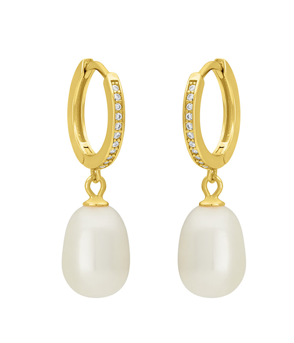 Womens Colette Pearl Huggies - Gold