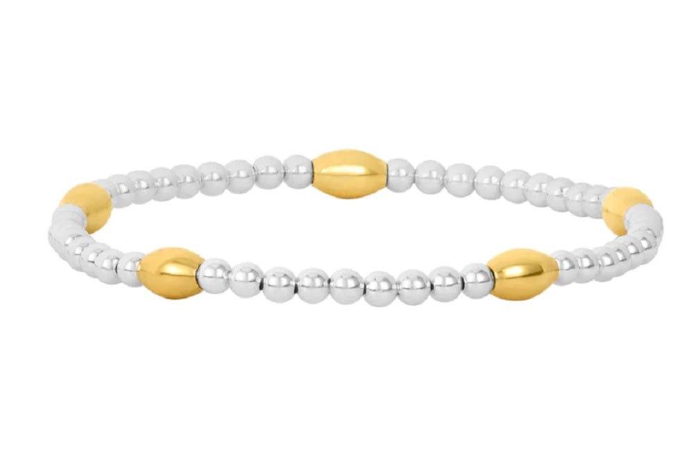 3MM Sterling Silver Filled Bracelet with Yellow Gold Orzo Pattern - 6.25