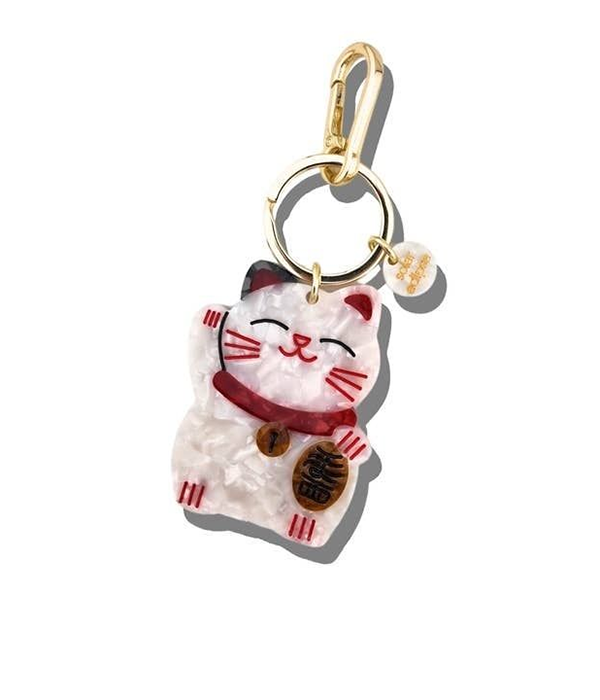 Hand-Painted Lucky Cat Bag Charm & Keychain | Eco Friendly