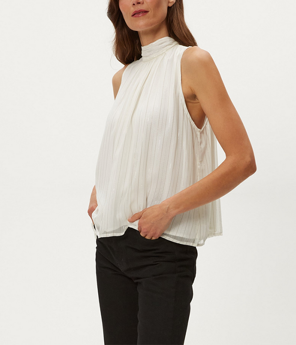 Womens Alicia Sleeveless Top with Tie Neck