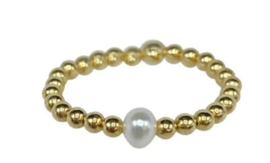 2mm Yellow Gold Filled Ring with a Single Pearl Size 6