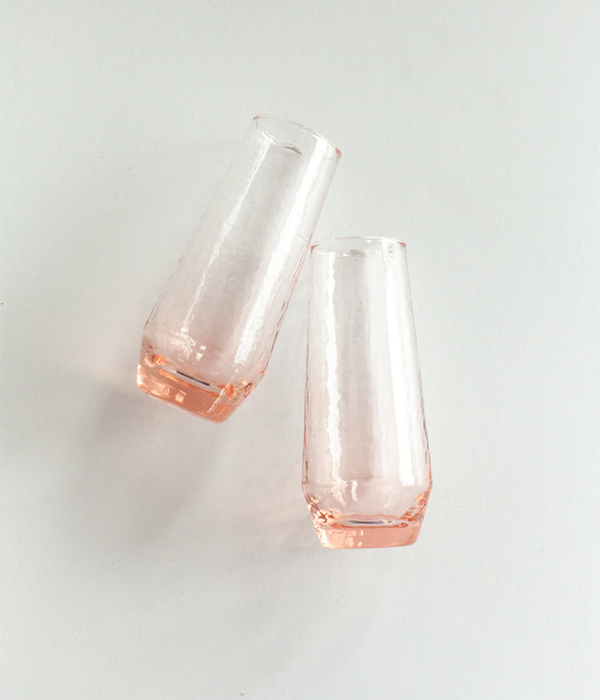 Handblown Hammered Champagne Flutes | Set of 2 in Blush