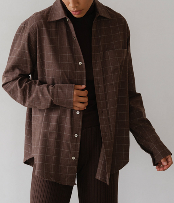 Womens Flannel Elbow Patch Shirt in Espresso / Walnut