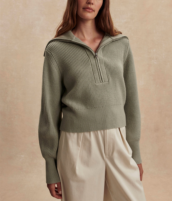Womens Maura Half Zip Rib Knit