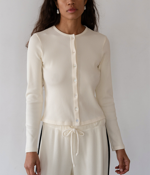 Womens Rib Cardi in Creme
