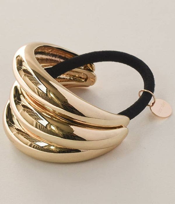 Sculptural Triple Arch Metal Ponytail Hair Tie | Gold