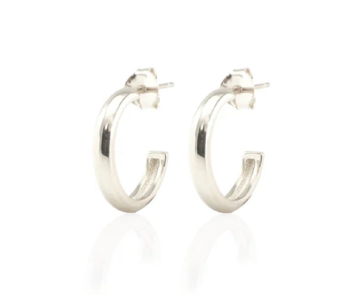 Womens Sterling Silver Hollow Hoop Earrings 15mm