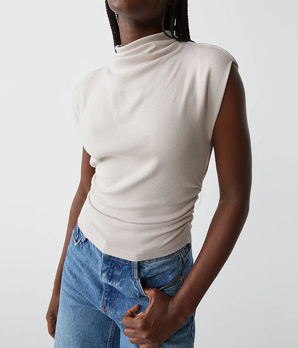 Womens Amara Mock Neck Powershoulder Top