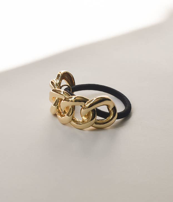 Womens Chain Metal Ponytail Cuff Hair Tie | Gold