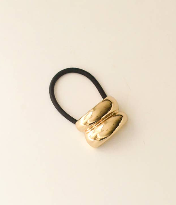 Womens Mini Double Arch Metal Ponytail Hair Tie | Gold