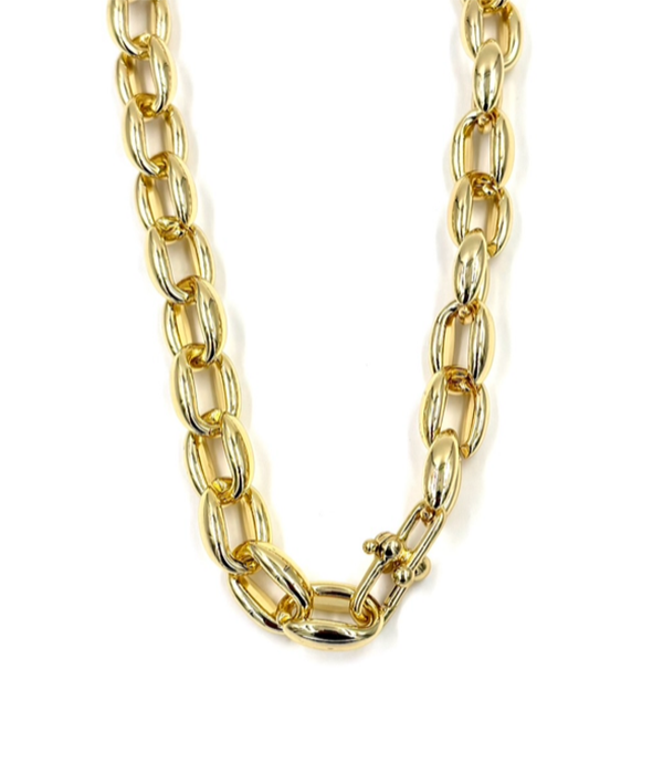 Womens  Ashley Gold Stainless Steel Gold Plated Open Link Chunky Lock Necklace