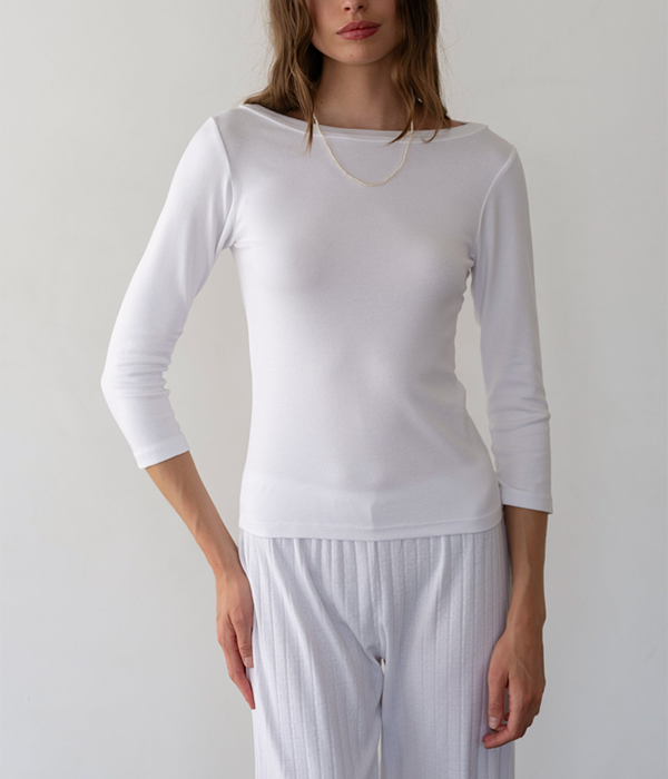 Womens The Baby Rib Boat Neck in Powder