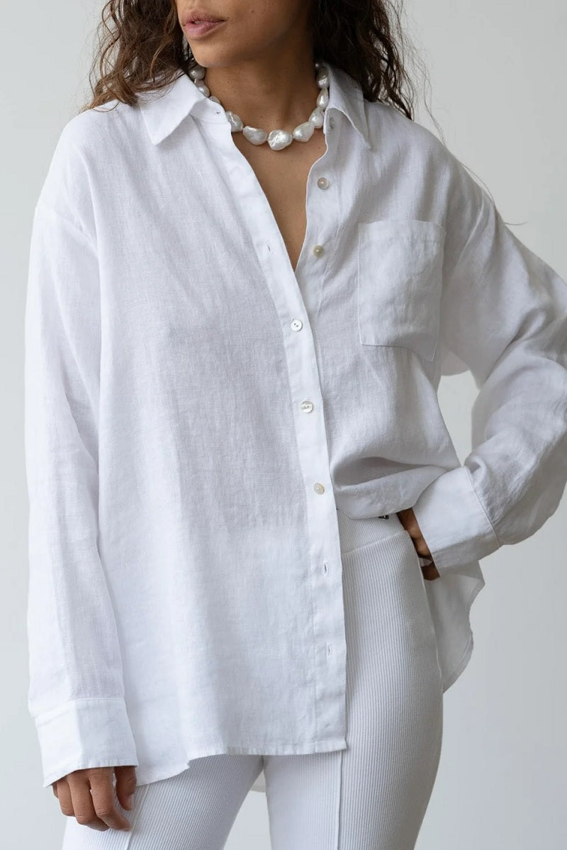 Womens The Linen Relaxed Shirt in Powder