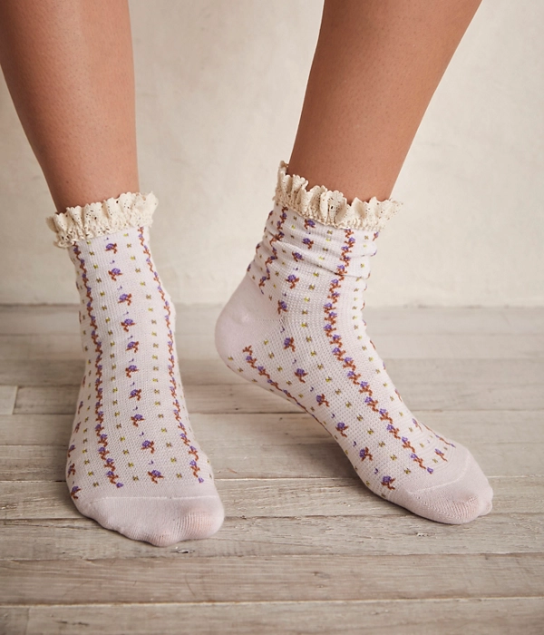 Womens Rosebud Waffle Knit Ankle Sock
