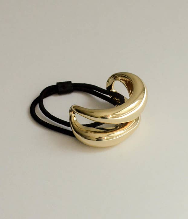 Womens Wide Sculptured Metal Ponytail Hair Tie | Gold