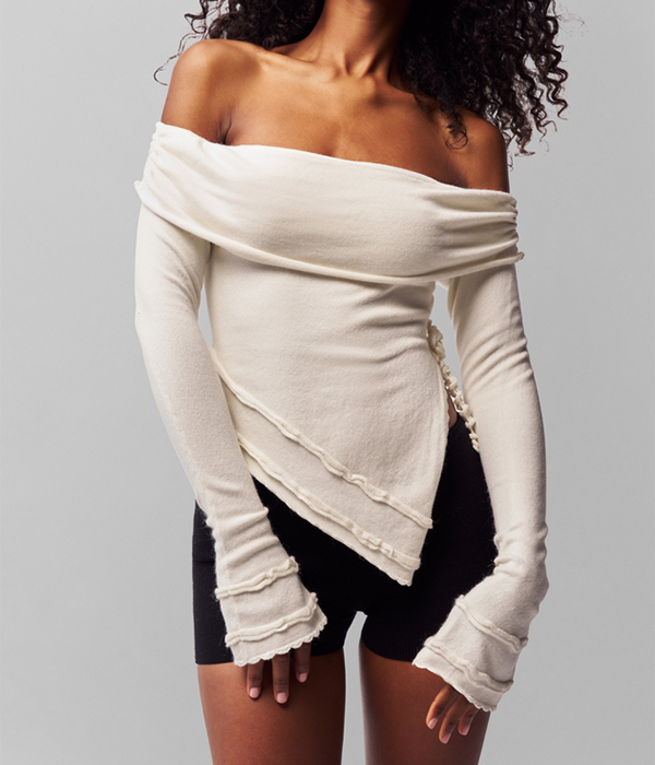Womens Soler Fold Over Knit Top