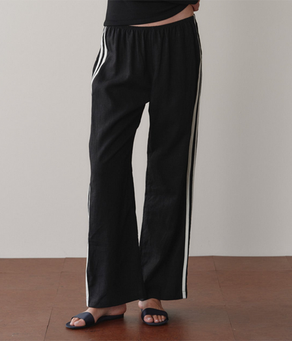 Womens Linen Crop Racer Stripe Pant in Jet
