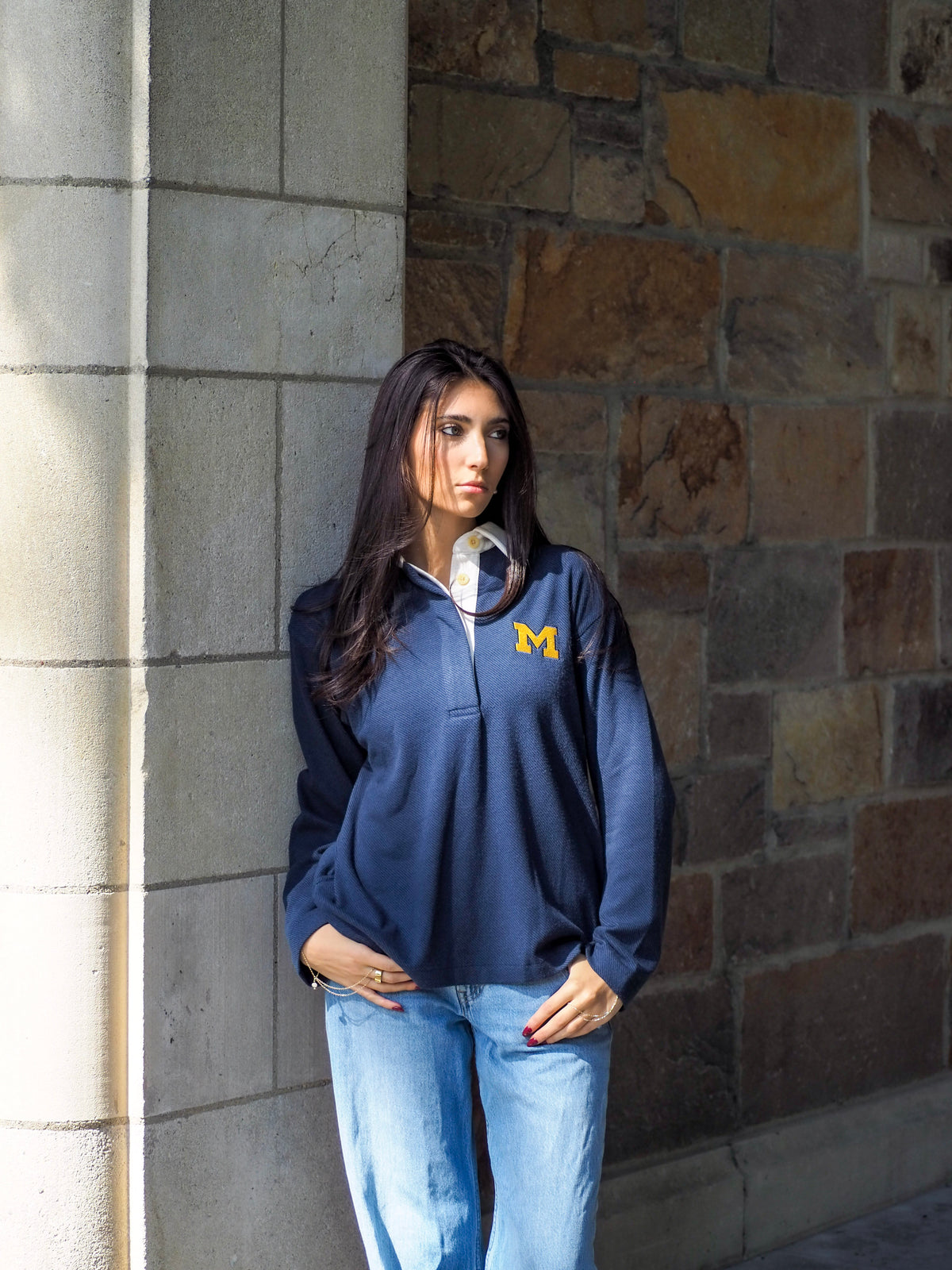 Womens University of Michigan Legend Sweater Rugby Popover