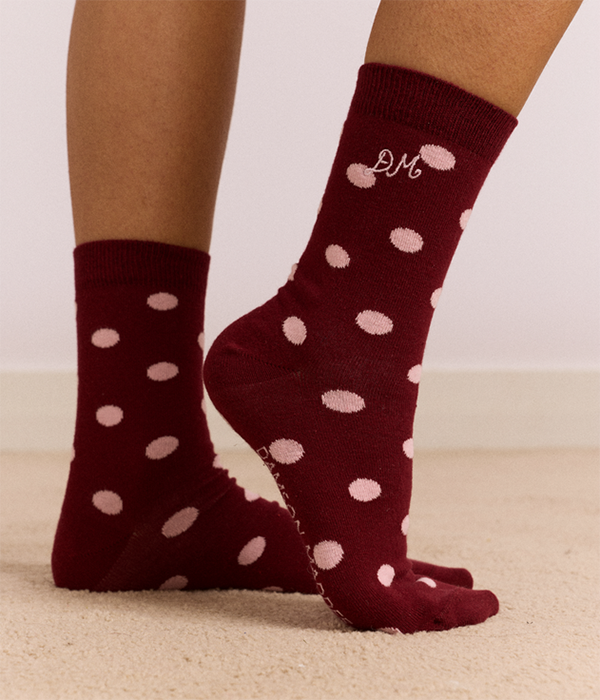 Womens 2 Pack Socks - Pink & Burg Spot