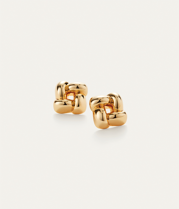 Womens Small Woven Square Earrings in High Polish Gold