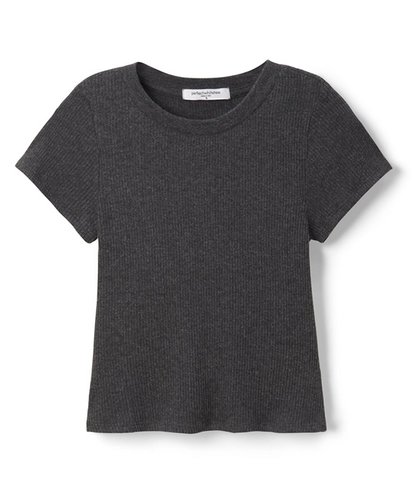Womens Gabby 2x1 Sweater Rib Shortsleeve Crewneck