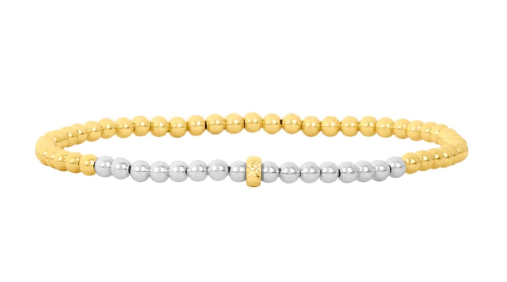Womens 3MM Yellow Gold Filled Bracelet with 3MM Sterling Silver and 14K  Gold Rondelle - 6.25in