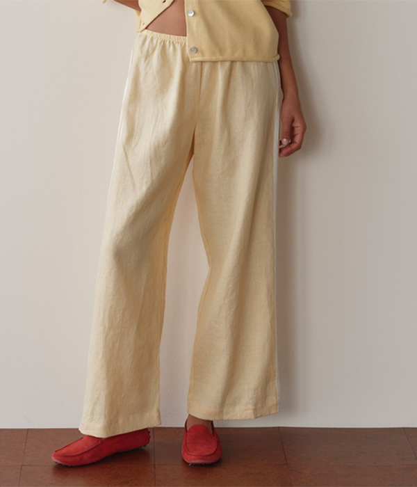 Womens The Linen Stripe Crop Racer Pant in Butter