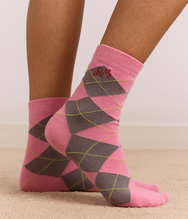 Womens Argyle Socks - Pink & Grey