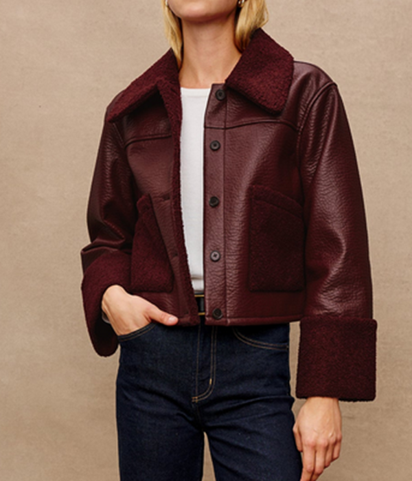 Womens Dria Jacket in Maroon Shearling