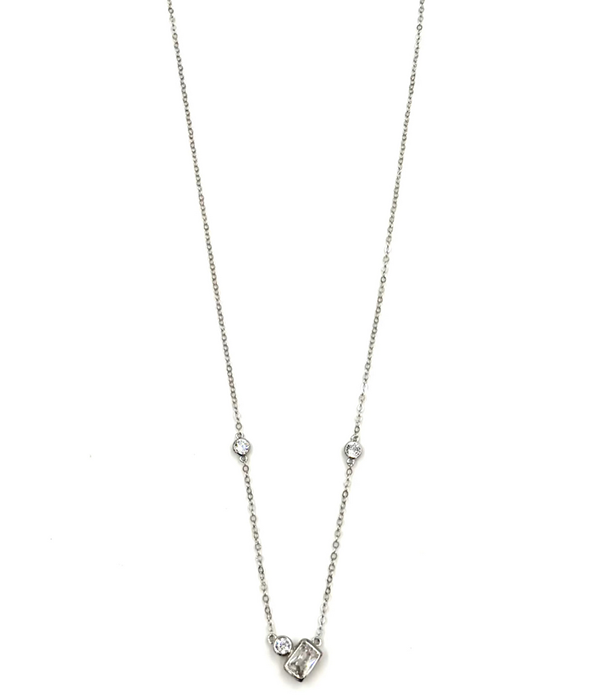 Womens Ashley Gold Sterling Silver Double Shape CZ Drop With CZ's Throughout Chain Necklace