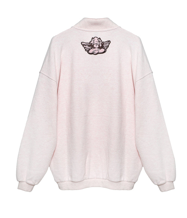 Womens Smoke and Mirrors Henley Crewneck in Pink Heather