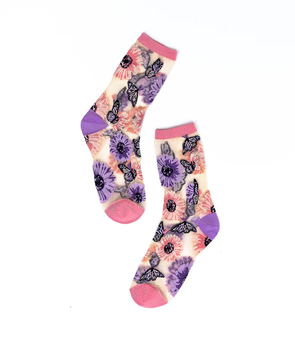 Womens Sunflower Butterfly Crew Sock