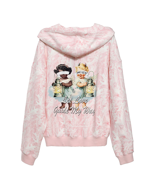 Womens Let Love Guide My Way Rhinestone Racer Hoodie in Pink
