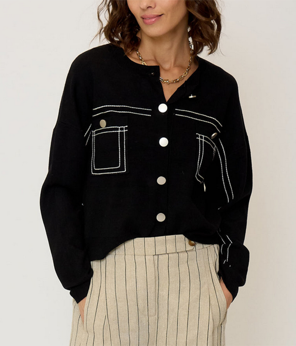 Womens Olive Oversized Topstitch Cardigan