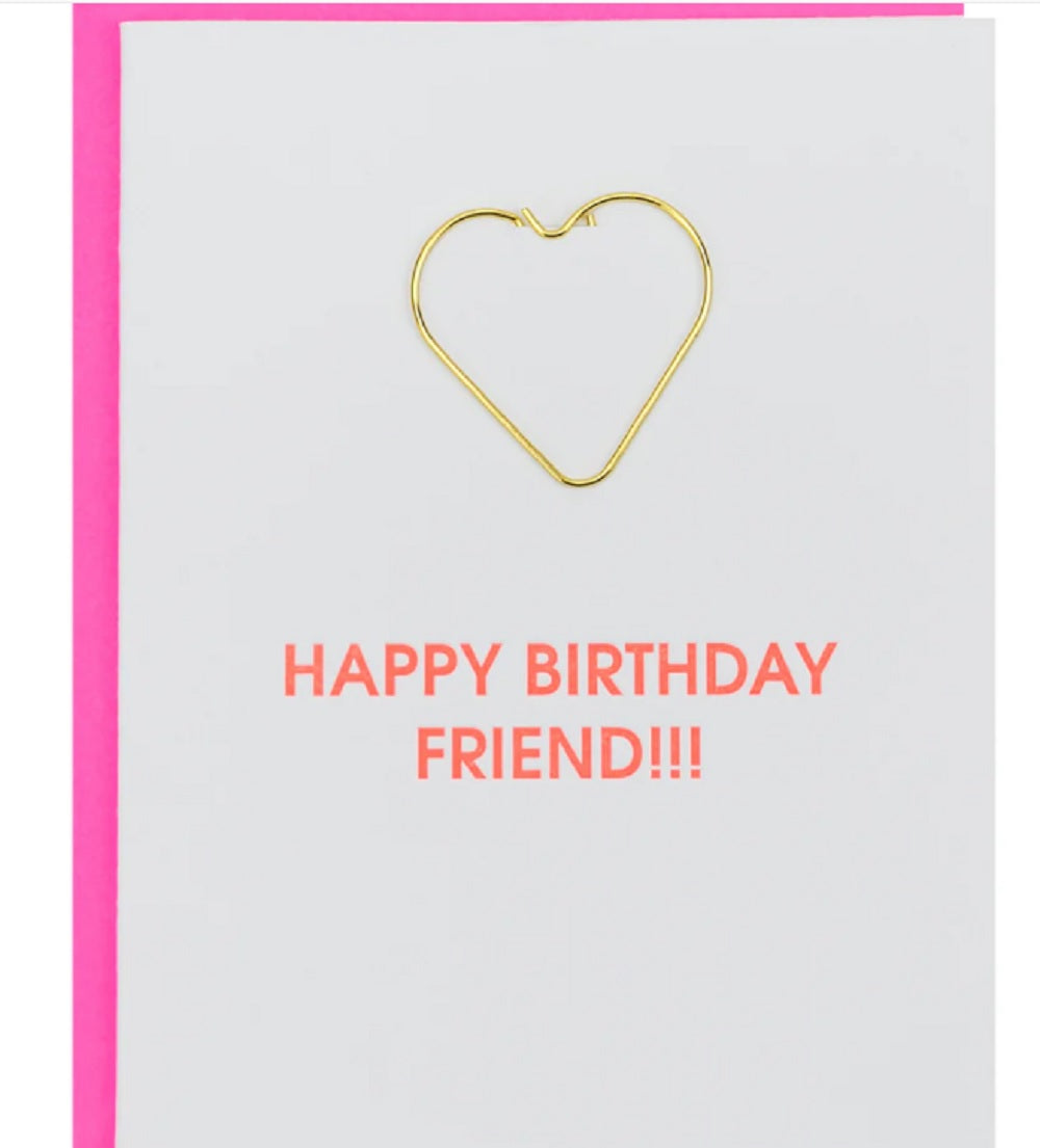 Happy Birthday Friend - Heart Paper Clip Letterpress Card
